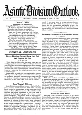Asiatic Division Outlook | December 1, 1921