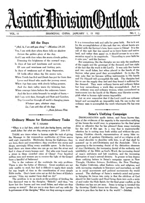 Asiatic Division Outlook | January 1, 1922