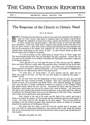 The China Division Reporter | January 1, 1932
