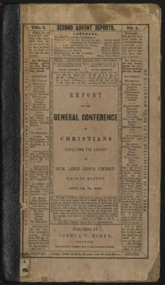The First Report Of The General Conference Of Christians Expecting The Advent Of The Lord Jesus Christ, Held In Boston, Oct. 14, 15, 1840