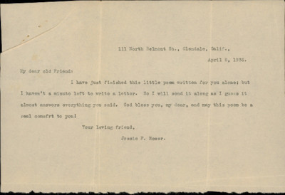 Letter from Jessie Moser to Clara McDonald, 8 Apr 1936