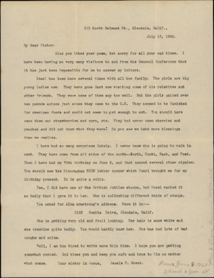 Letter from Jessie Moser to Clara McDonald, 13 Jul 1936