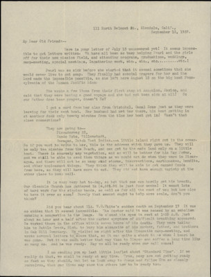 Letter from Jessie Moser to Clara McDonald, 12 Sep 1937