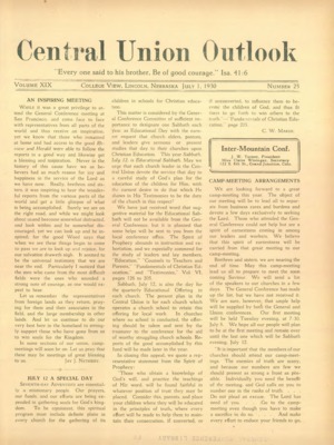 Central Union Outlook | July 1, 1930