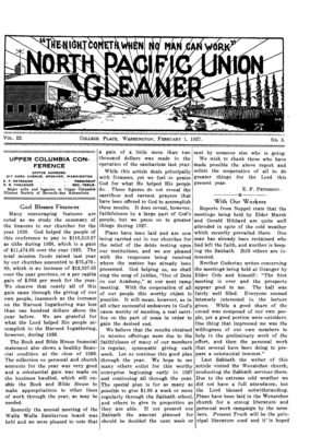 North Pacific Union Gleaner | February 1, 1927