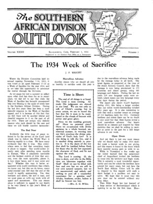 The Southern African Division Outlook | February 1, 1934