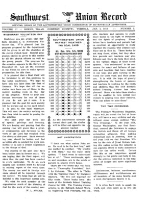 Southwestern Union Record | January 1, 1918