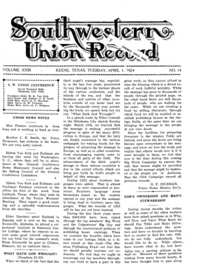 Southwestern Union Record | April 1, 1924