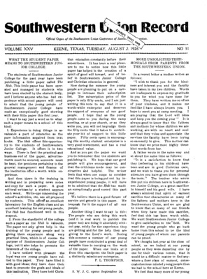 Southwestern Union Record | August 2, 1926