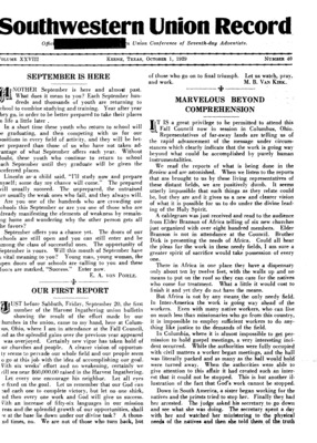 Southwestern Union Record | October 1, 1929