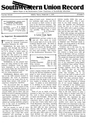 Southwestern Union Record | February 1, 1933