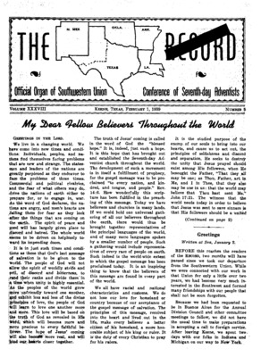 Southwestern Union Record | February 1, 1939