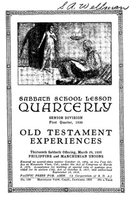 Sabbath School Quarterly | January 1, 1930