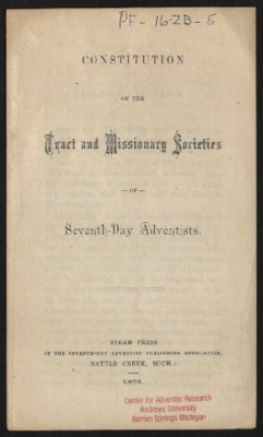 Constitution Of The Tract And Missionary Society Of The Seventh-day Adventists