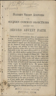 Sixteen Short Answers To Sixteen Common Objections Against The Second Advent Faith