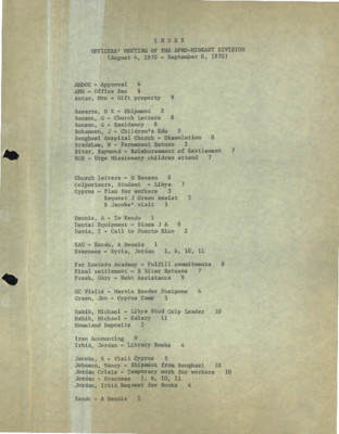 Afro-Mideast Division Officers' Meeting Minutes 1970-1972