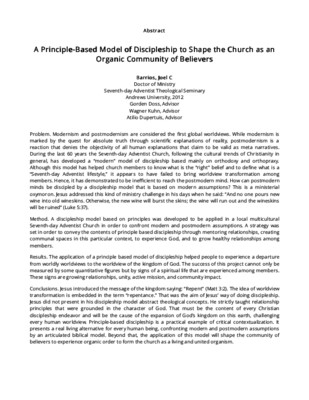 A Principle-Based Model of Discipleship to Shape the Church as an Organic Community of Believers