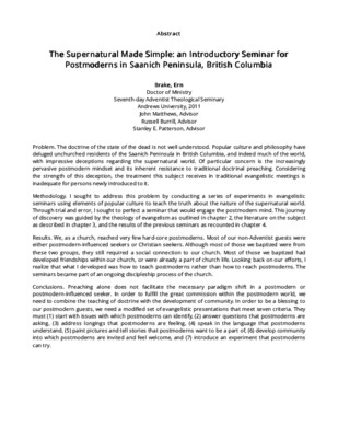 The Supernatural Made Simple: an Introductory Seminar for Postmoderns in Saanich Peninsula, British Columbia