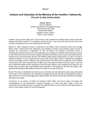 Analysis and Evaluation of the Ministry of the Hamilton Community Church to the Unchurched