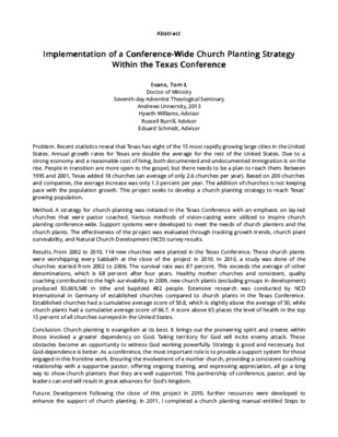 Implementation of a Conference-Wide Church Planting Strategy Within the Texas Conference