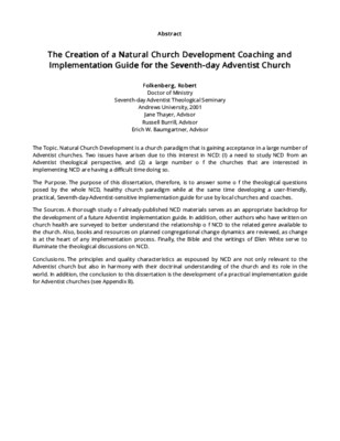 The Creation of a Natural Church Development Coaching and Implementation Guide for the Seventh-day Adventist Church
