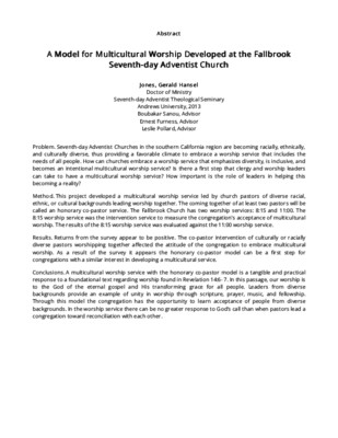 A Model for Multicultural Worship Developed at the Fallbrook Seventh-day Adventist Church