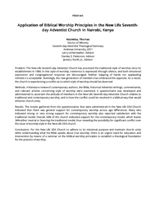Application of Biblical Worship Principles in the New Life Seventh-day Adventist Church in Nairobi, Kenya