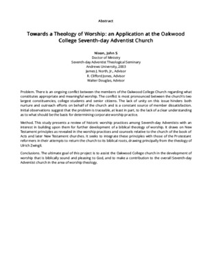 Towards a Theology of Worship: an Application at the Oakwood College Seventh-day Adventist Church