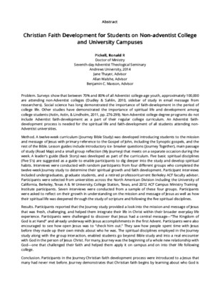 Christian Faith Development for Students on Non-adventist College and University Campuses