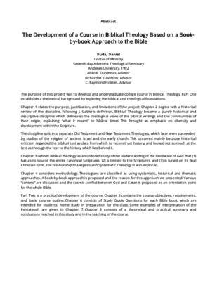 The Development of a Course in Biblical Theology Based on a Book-by-book Approach to the Bible