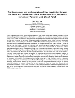 The Development and Implementation of Role Negotiation Between the Pastor and the Members of the Anoka/maple Plain, Minnesota Seventh-day Adventist Multi-Church Parish