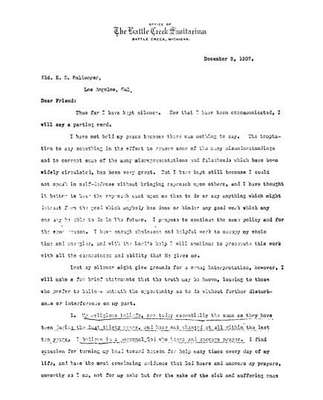 Correspondence 1907-1931 about Ellen G White and health reform