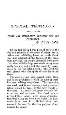 Special testimony relative to tract and missionary societies and our preachers