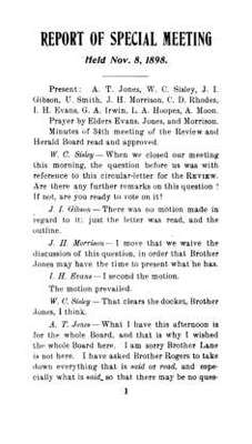 Report of special meeting held Nov 8 1898