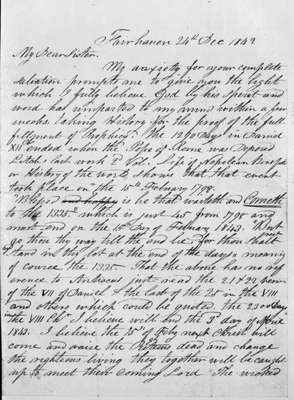 Letter to My Dear Sister December 24 1842 warning of the end of the world