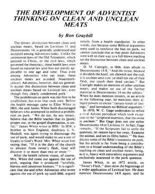 The development of Adventist thinking on clean and unclean meats