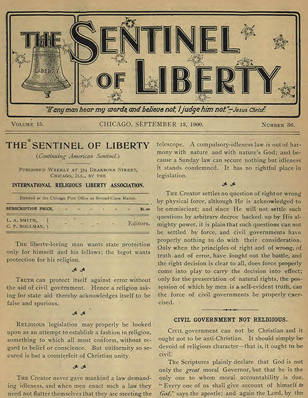 Sentinel of Christian Liberty, The Sentinel of Liberty (May 1900-Nov 1900), American Sentinel (1886-Apr 1900)