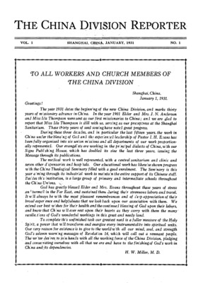 The China Division Reporter | January 1, 1931