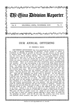 The China Division Reporter | November 1, 1938
