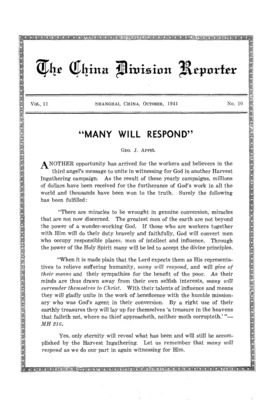 The China Division Reporter | October 1, 1941