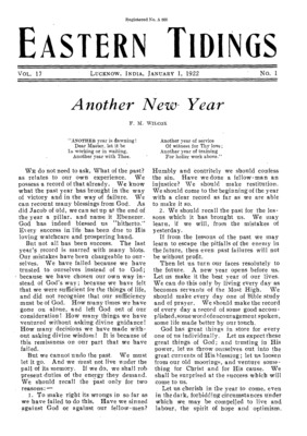 Eastern Tidings | January 1, 1922