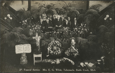 2P Funeral Service. Mrs. E. G. White, Tabernacle, Battle Creek, Mich.