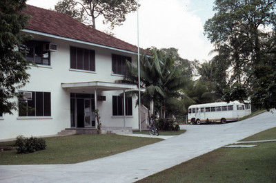 Administration building and school buses