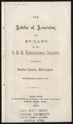 The Articles of Association and By-laws of the S. D. A. Educational Society,