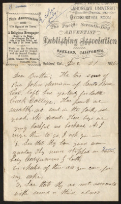 James White to Sidney Brownsberger, Dec. 21, 1876