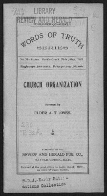 Church organization: sermons by Elder A. T. Jones