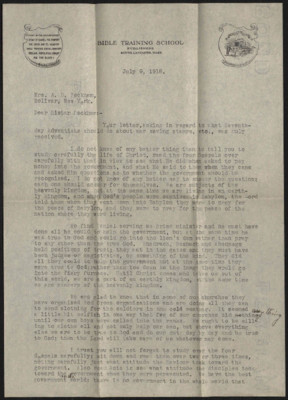Letter from Stephen Haskell to Nellie Peckham - Jul. 9, 1918