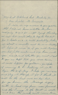Letter from Margaret Moser to Clara Barnum, 19 Mar 1893
