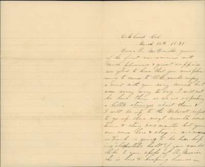 Letter from Addie Saxby to Clara McDonald, 12 Mar 1894