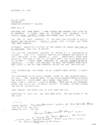 Letter from Lorine Graham to Willis Clark regarding Hazel Scarfe Fisher